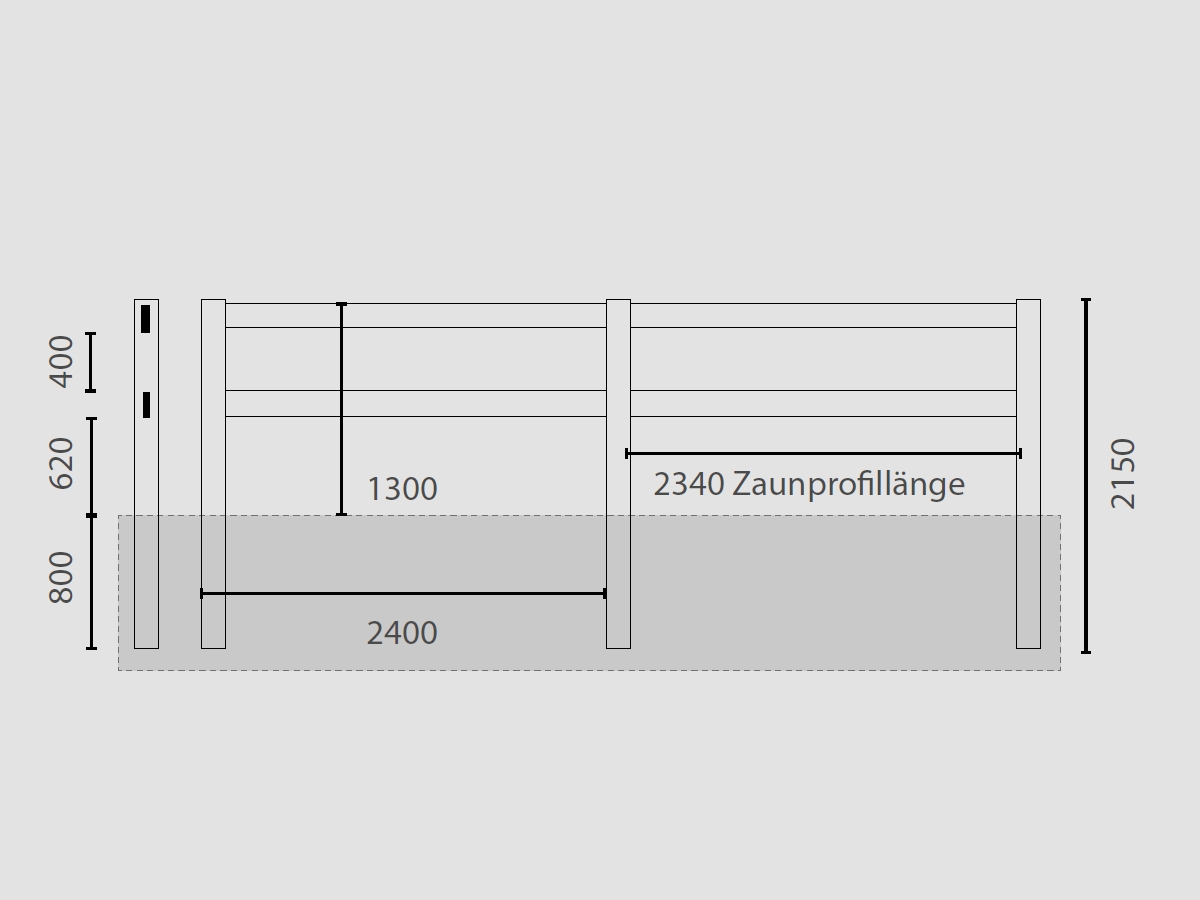 Growi - Koppelzaun Ranch S2, Zwischenpfosten 127 x 127 mm, 215 cm lang